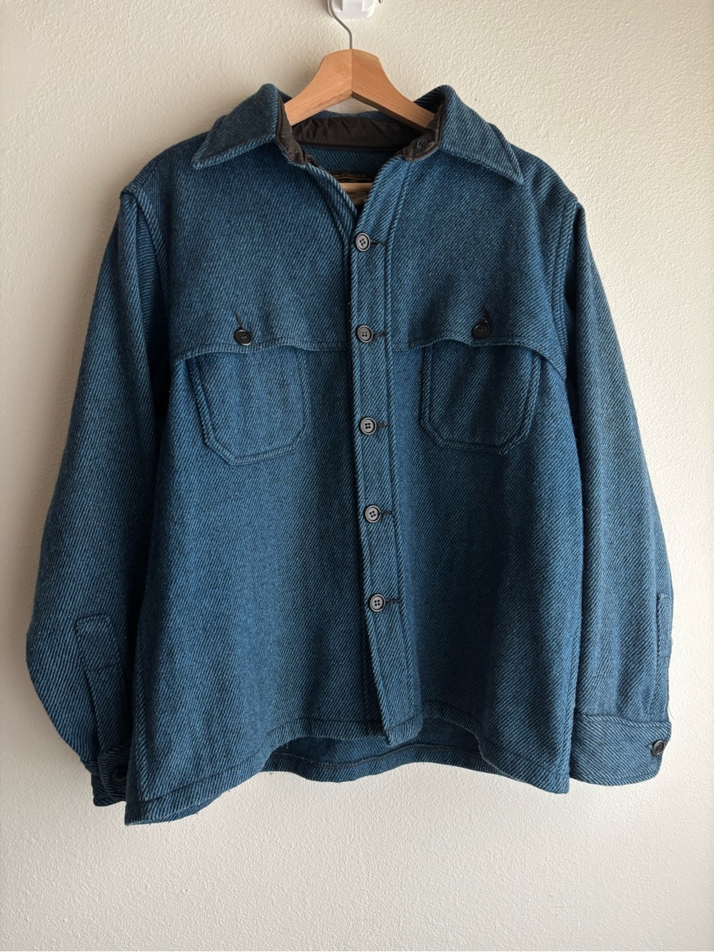 Vintage 80s Eddie Bauer Wool Chore Barn Jacket Blue Twill Outdoorsman Large
